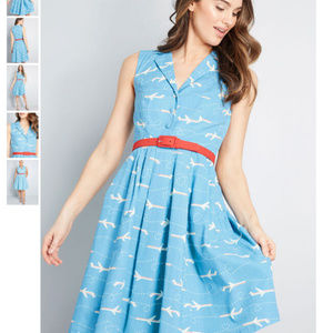 ModCloth light blue dress with airplane print